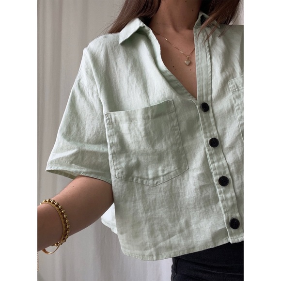 TOP cropped button up top — In Sage - Picture 3 of 10